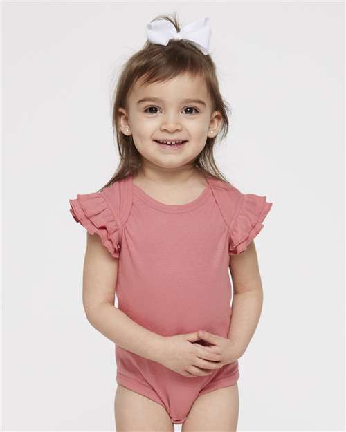 RABBIT SKINS 4439-Infant Flutter Sleeve Baby Rib Bodysuit