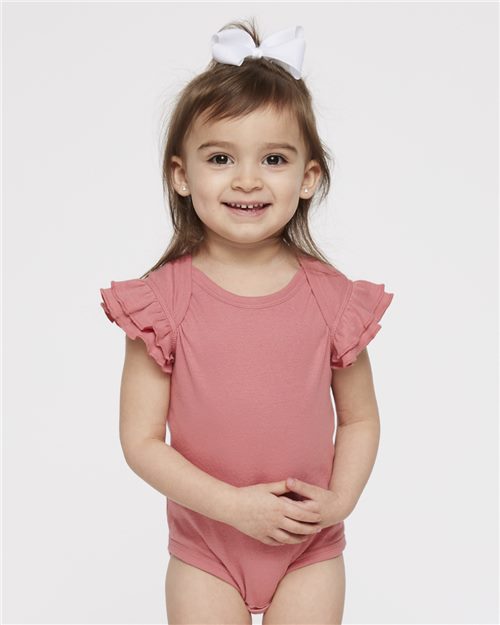 RABBIT SKINS 4439-Infant Flutter Sleeve Baby Rib Bodysuit